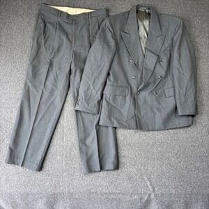 Haggar Gallery Mens Gray Pinstripe Double Breasted Suit 40S 34X28 Pleated Pants